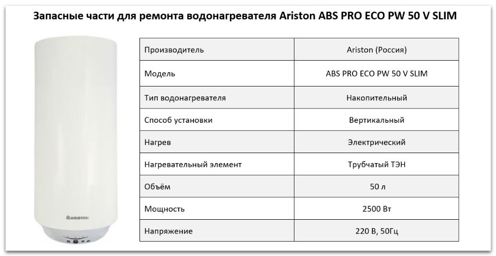 запчасти Ariston ABS PRO ECO PW 50 V SLIM Купить запчасти Ariston ABS PRO ECO PW 50 V SLIM в Красноярске