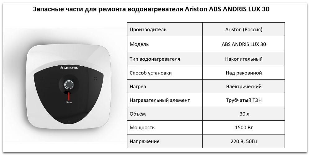 Купить запчасти Ariston ABS ANDRIS LUX 30 в Красноярске